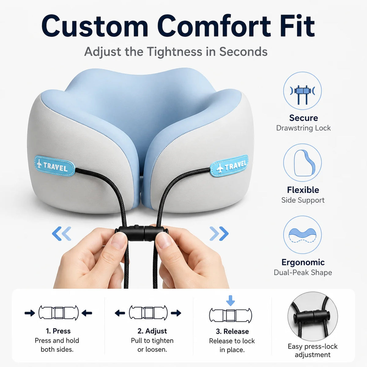 Dual-Peak Memory Foam Travel Neck Pillow with Storage Case Travel Neck Pillow QXL