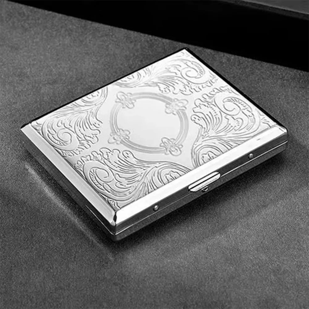 Silver Metal Cigarette Case | Flip-Top Box Holds 20 Cigarettes Cigarette Case QXL Rich Flower