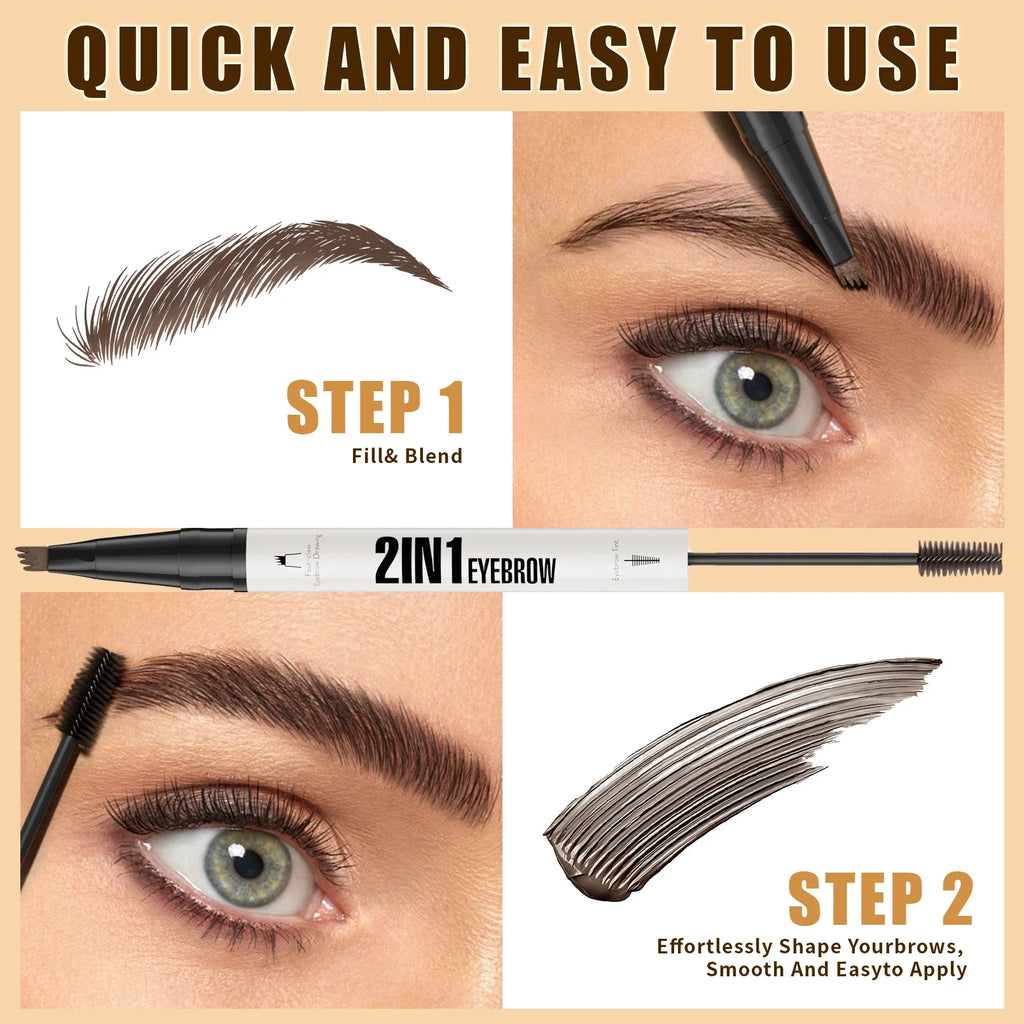 Hello Kiss 2-in-1 Four-Claw Eyebrow Pen | Waterproof Liquid Liquid Eyebrow Pen QXL