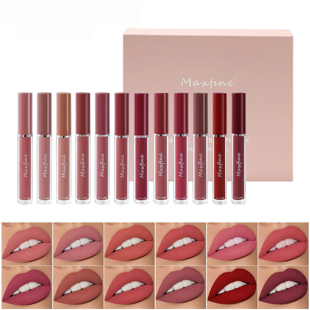 MAXFINE 6-Pc Matte Velvet Liquid Lipstick Set | Gift Box Liquid Lipstick Set QXL
