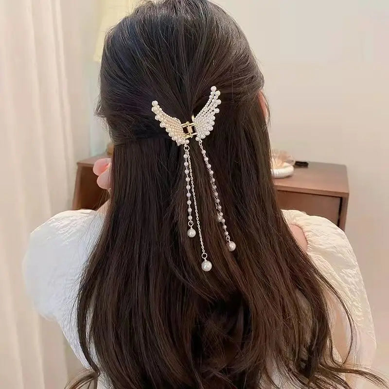 Butterfly Pearl Diamond Hair Claw Clip | Angel Wing Tassel Hair Claw Clip QXL