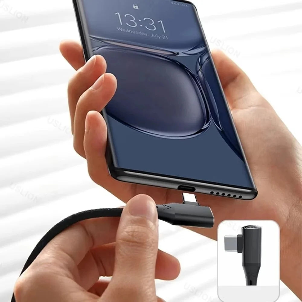 120W USB-C to USB-C 90° Elbow Fast Charging Cable 2M USB-C Charging Cable QXL