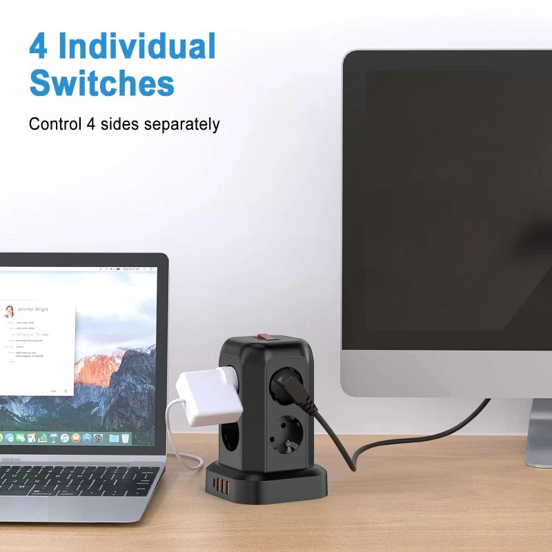 EU Tower Power Strip | 8 Outlets, 3 USB & Type-C | Surge Guard Tower Power Strip QXL