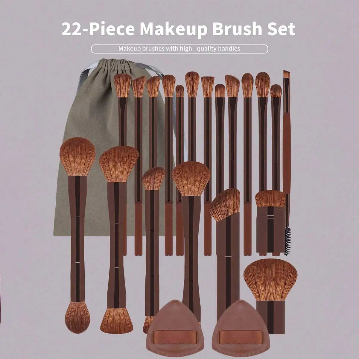 LUXEBLEND 22-Pc Professional Makeup Brush Set & Velvet Bag Makeup Brush Set QXL Brown