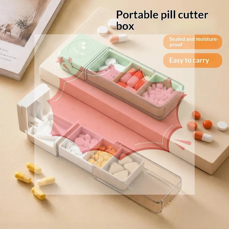 3-Compartment Travel Pill Box with Tablet Cutter | YOVIP Travel Pill Organizer QXL
