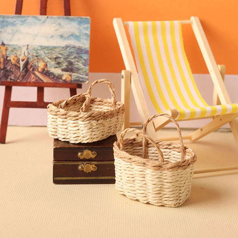 1:12 Dollhouse Miniature Woven Bamboo Basket | Kitchen Decor Dollhouse Miniature QXL
