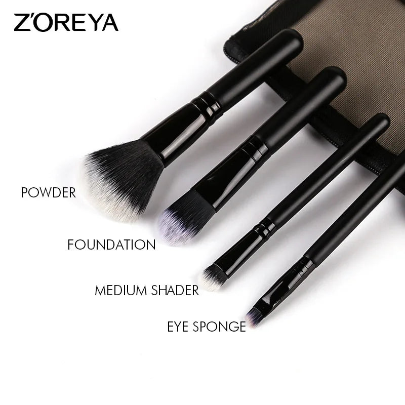 ZOREYA 4-Piece Mini Makeup Brush Set | Wool Fiber Short Handle Makeup Brush Set QXL