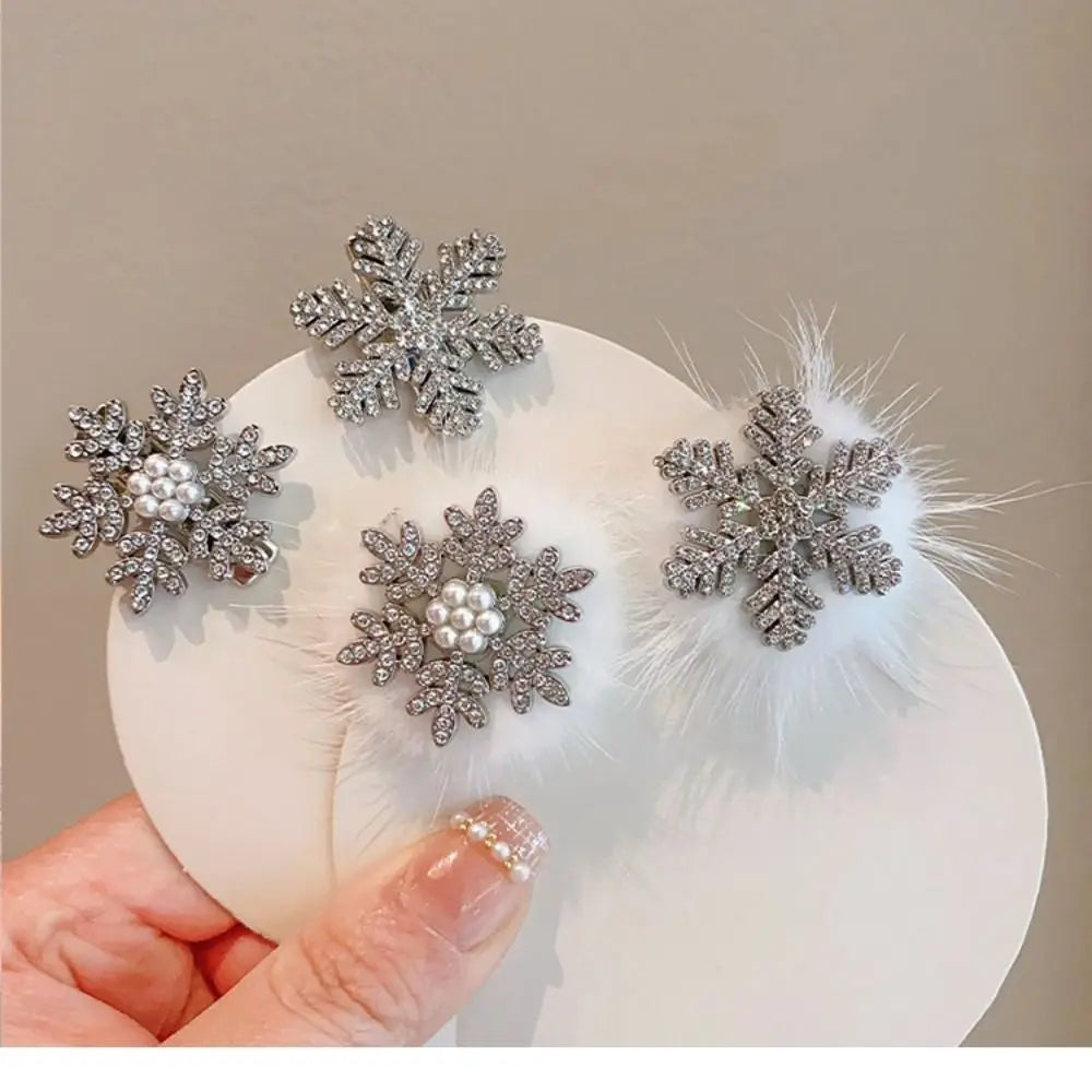 2-Pack Rhinestone Snowflake Hair Clips | Pearl Silver Barrettes Hair Clips Barrettes QXL