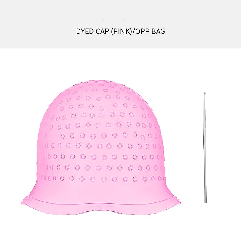 Reusable Silicone Hair Highlight Cap with Hook Needle Hair Highlighting Cap QXL pink