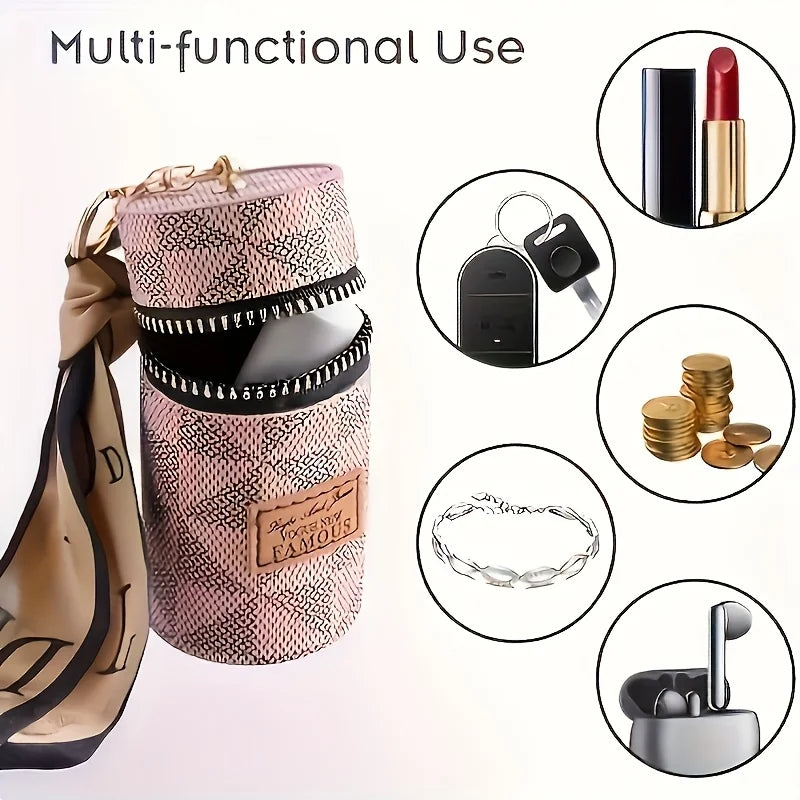 Retro Cylinder Coin Purse & Lipstick Holder | Zipper Wallet Coin Purse Pouch QXL