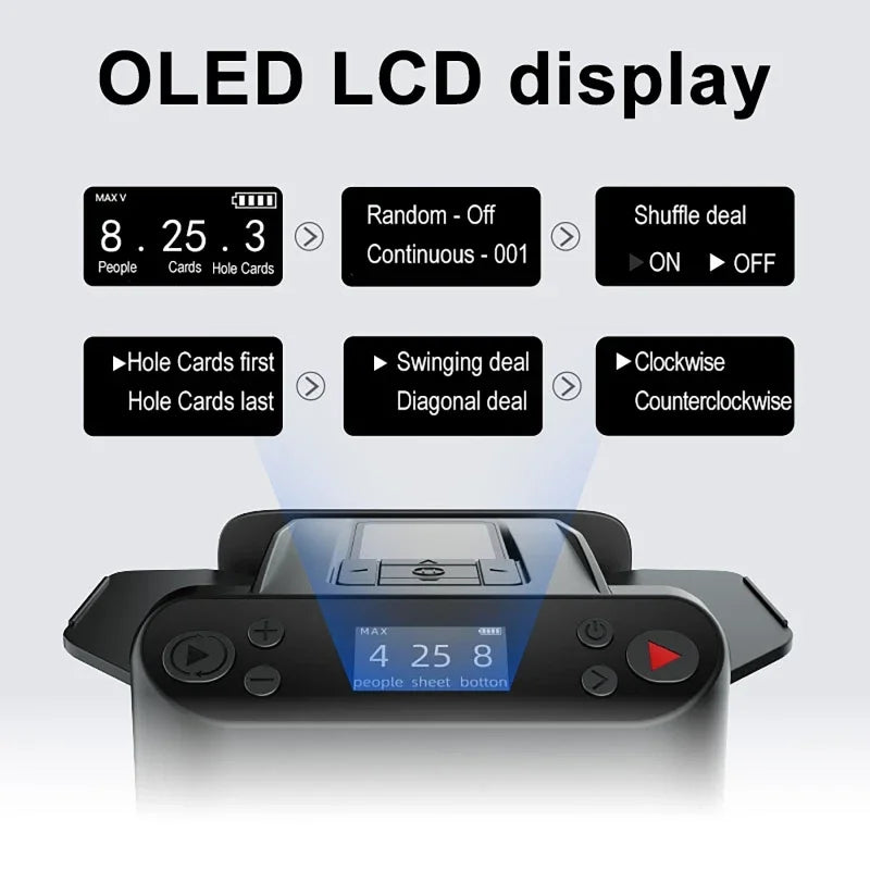360° Automatic Card Shuffler & Dealer Machine | OLED Display Card Shuffler Machine QXL