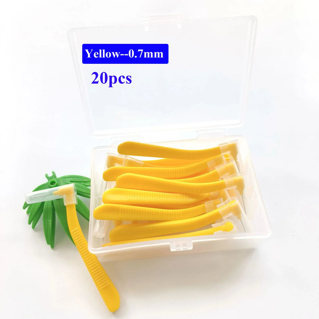 20-Pack L-Shape Interdental Brushes 0.6–1.2mm | Orthodontic Interdental Brush QXL Yellow 0.7mm