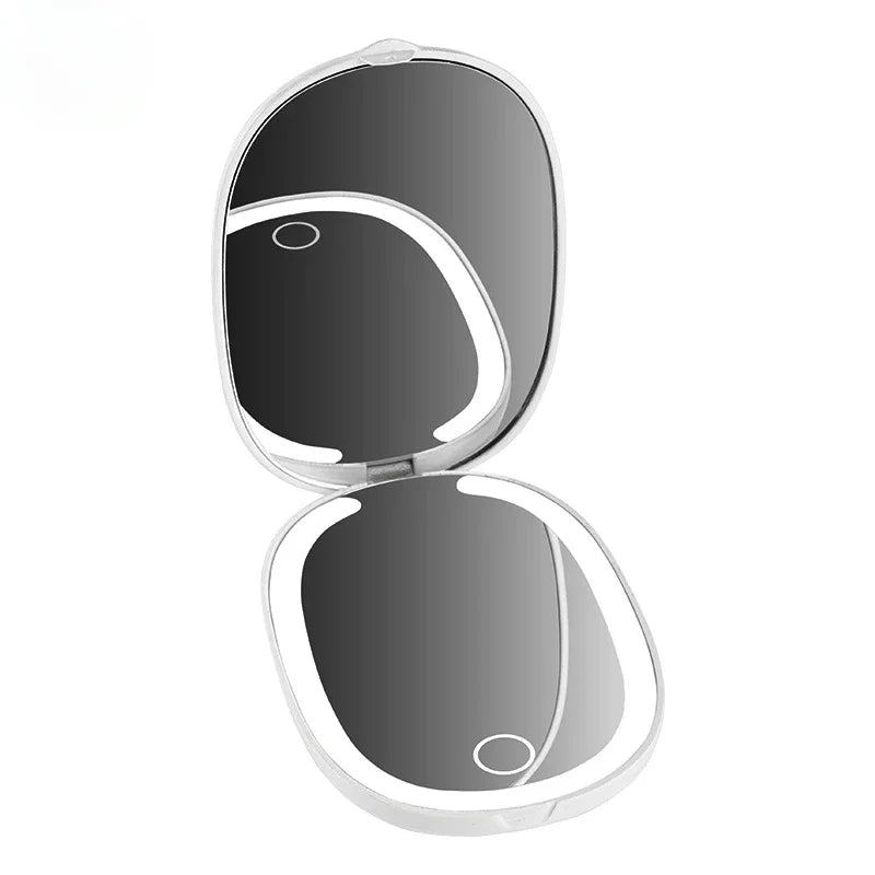 Compact LED Makeup Mirror 1X/3X Magnifying USB Rechargeable LED Compact Mirror QXL White
