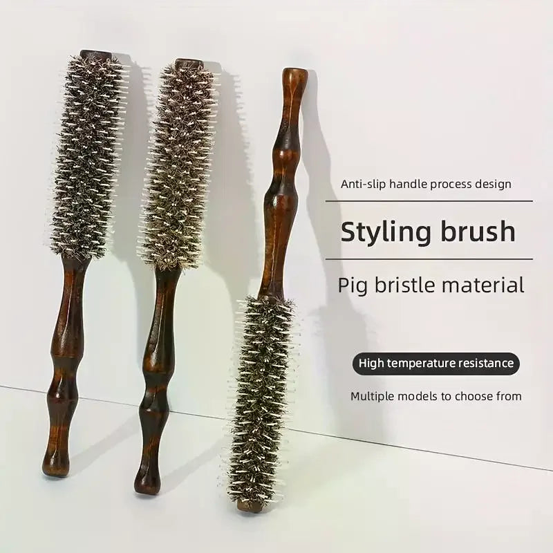 Wooden Handle Round Hair Brush | Boar & Nylon Bristles Round Hair Brush QXL