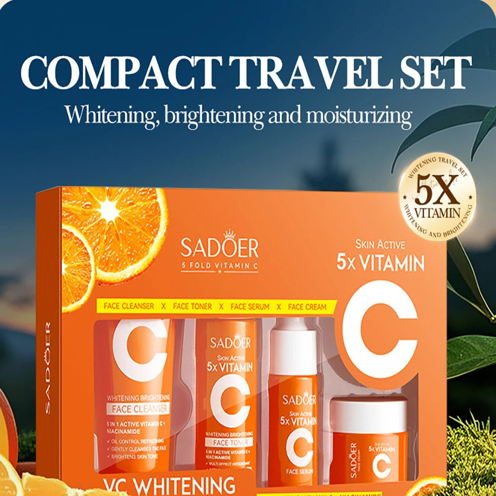 5-Piece Vitamin C Travel Skincare Set – Cleanser Toner Cream Travel Skincare Set QXL