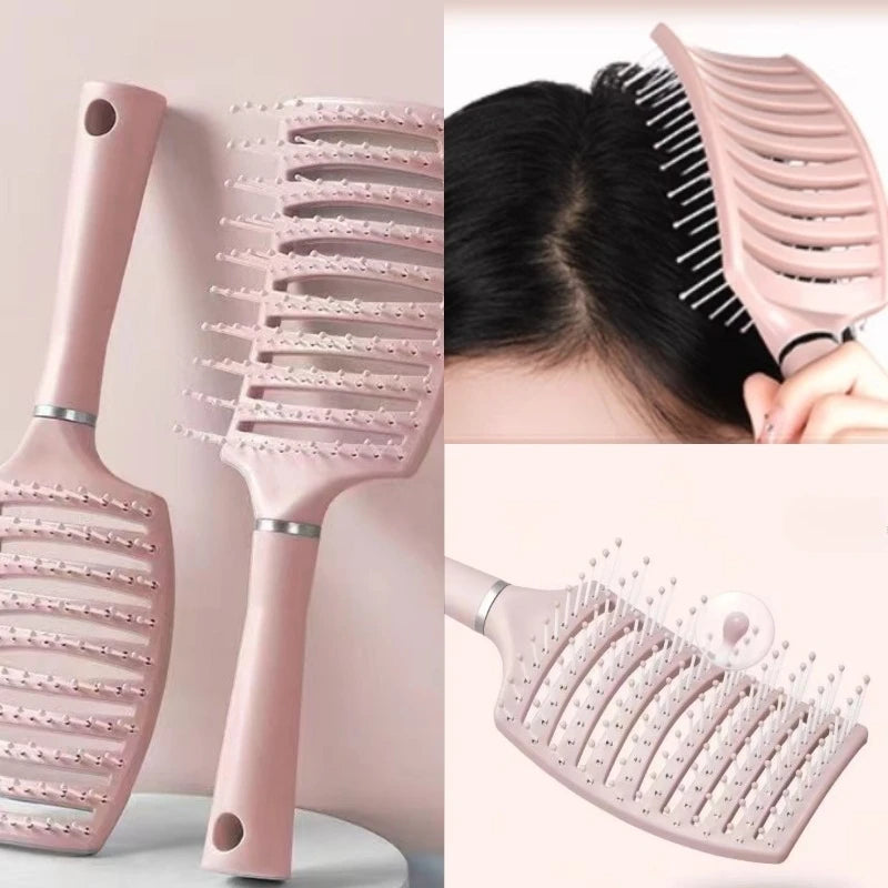 Pink Elastic Scalp Massage Comb | Hollow Detangling Hair Brush Scalp Massage Comb QXL