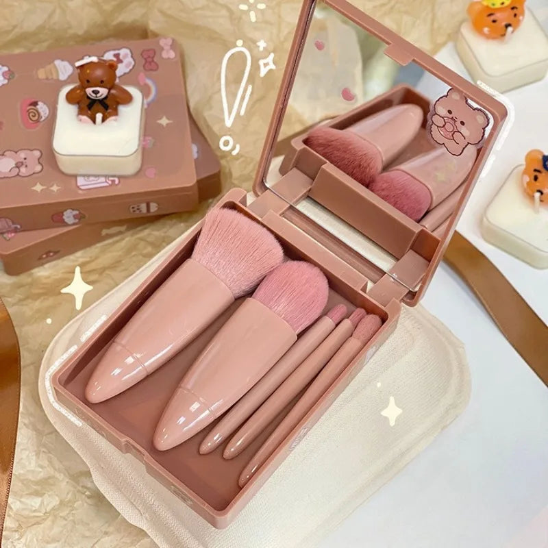 5-Piece Travel Makeup Brush Set with Case & Mirror Travel Makeup Brush Set QXL