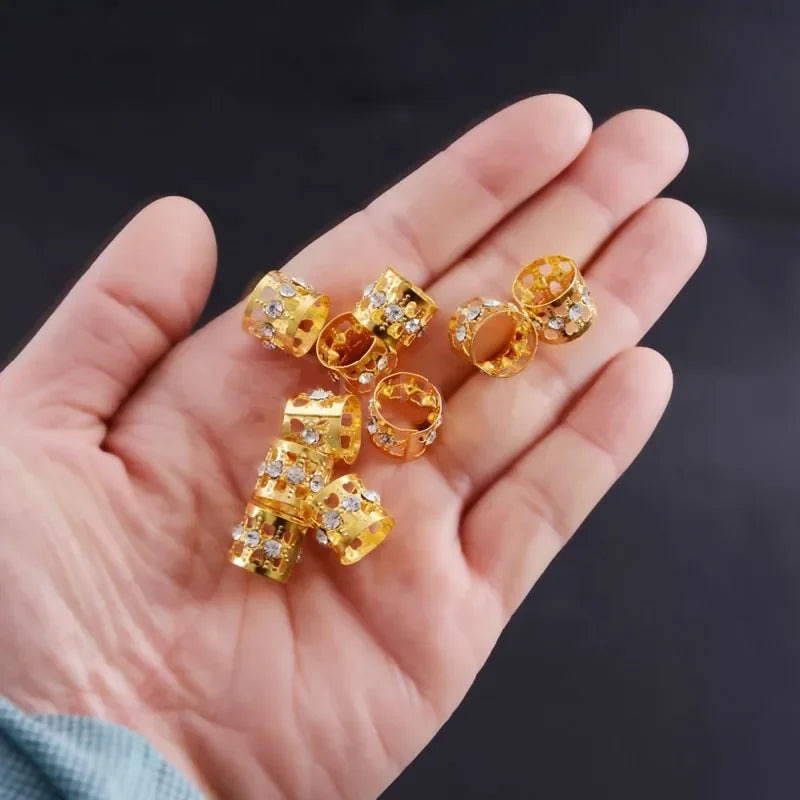 Gold Rhinestone Dreadlock Beads | Hair Braid Cuff Clips 10/20 Pc Hair Braid Beads QXL