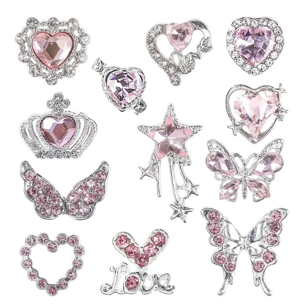 24-Pc Y2K Nail Art Charms | 3D Rhinestone Gems Hearts Stars Bows Nail Art Charms QXL