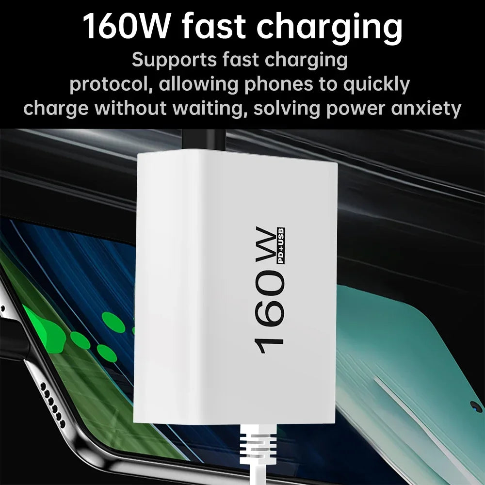 160W 7-Port USB-C Fast Charger | EU & US Wall Adapter QC3.0 Multi-Port Wall Charger QXL