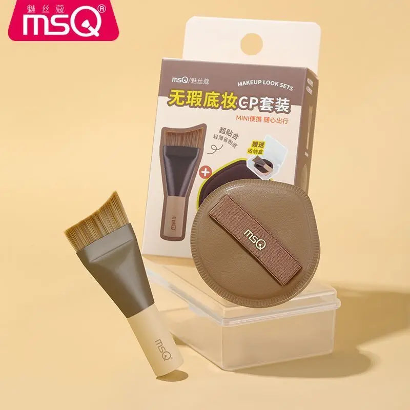 MSQ Fishtail Foundation Brush & Powder Puff Makeup Set Foundation Brush Set QXL