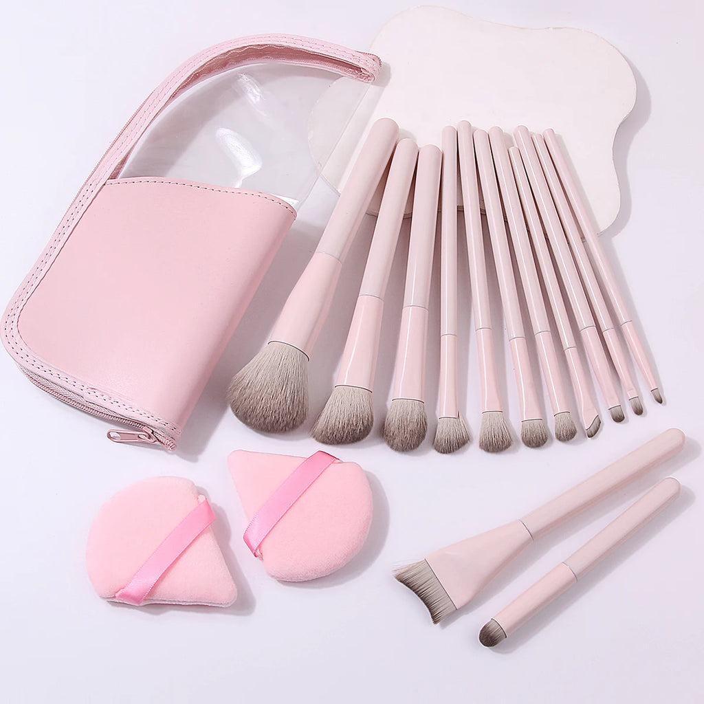 16-Piece Makeup Brush Set with Puff & PU Leather Pouch Makeup Brush Set QXL