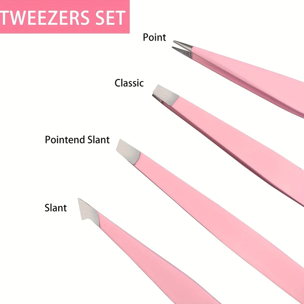 Professional 1/2/4 Piece Precision Stainless Steel Unisex Eyebrow Tweezers Set, Non-Slip Textured Handles, Fast Eyebrow Shaping, QXL