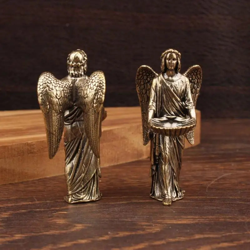 Brass Angel Statue Figurine | Mini Desktop Copper Ornament Decorative Figurine QXL