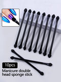Double-Headed Sponge Stick for Aurora Mirror Nail Powder Nail Art Applicator QXL black