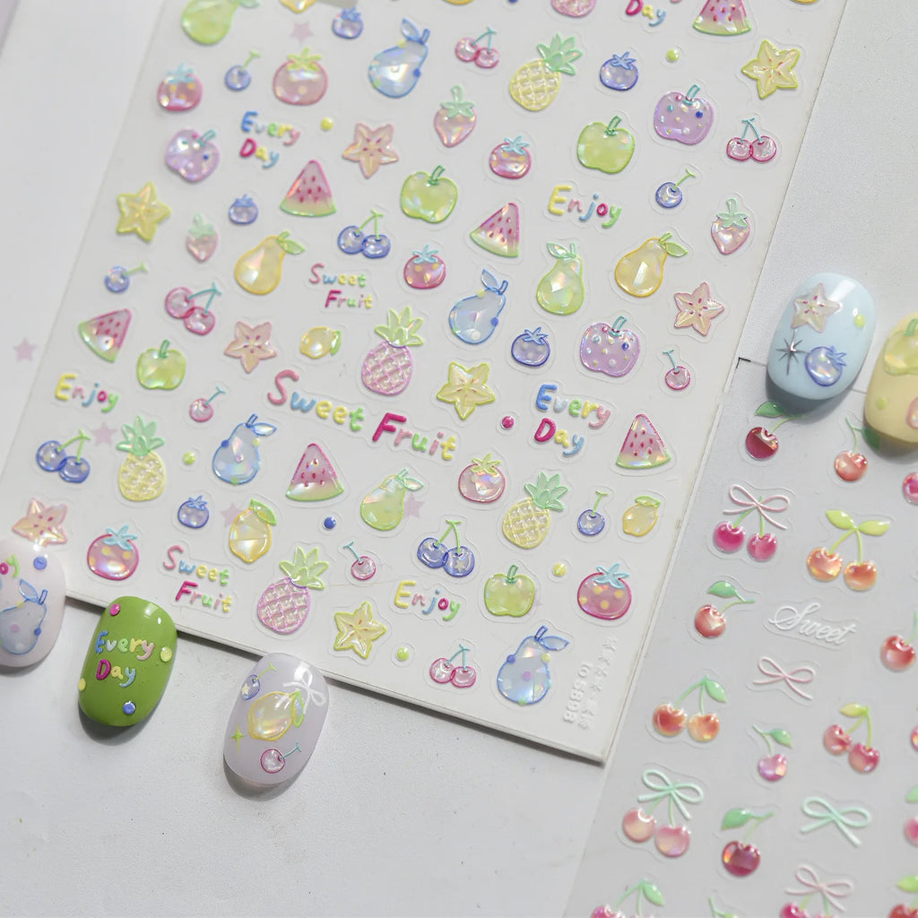 5D Iridescent Jelly Fruit Nail Stickers – Self-Adhesive Decals Nail Art Stickers QXL