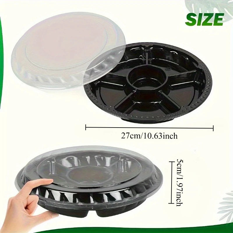 Round Plastic Appetizer Tray with Lid | Snack & Fruit Platter Appetizer Serving Tray QXL