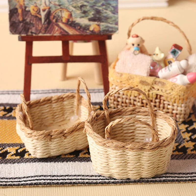 1:12 Dollhouse Miniature Woven Bamboo Basket | Kitchen Decor Dollhouse Miniature QXL