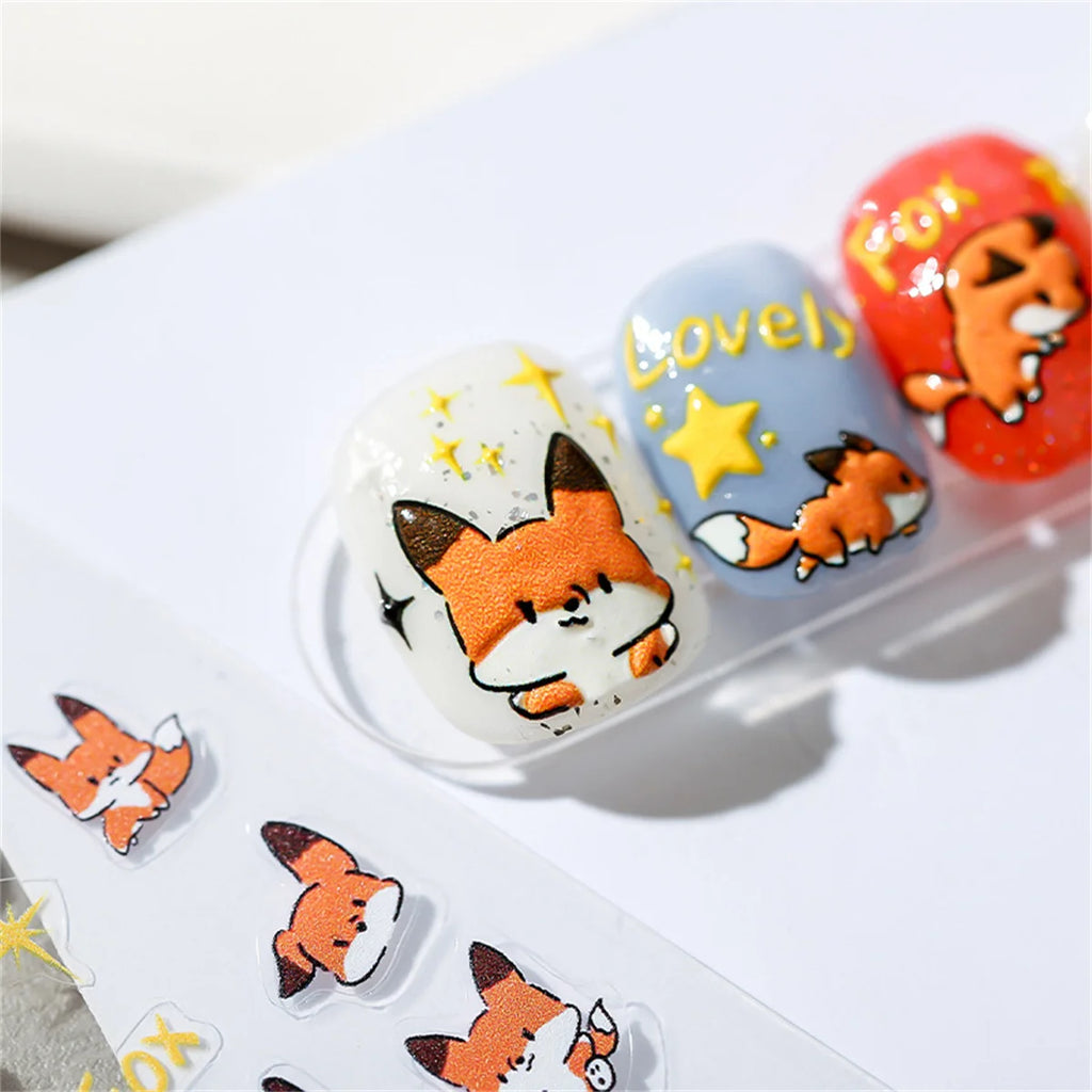 5D Kawaii Fox Nail Art Stickers | Acrylic Self-Adhesive Decals Nail Art Stickers QXL