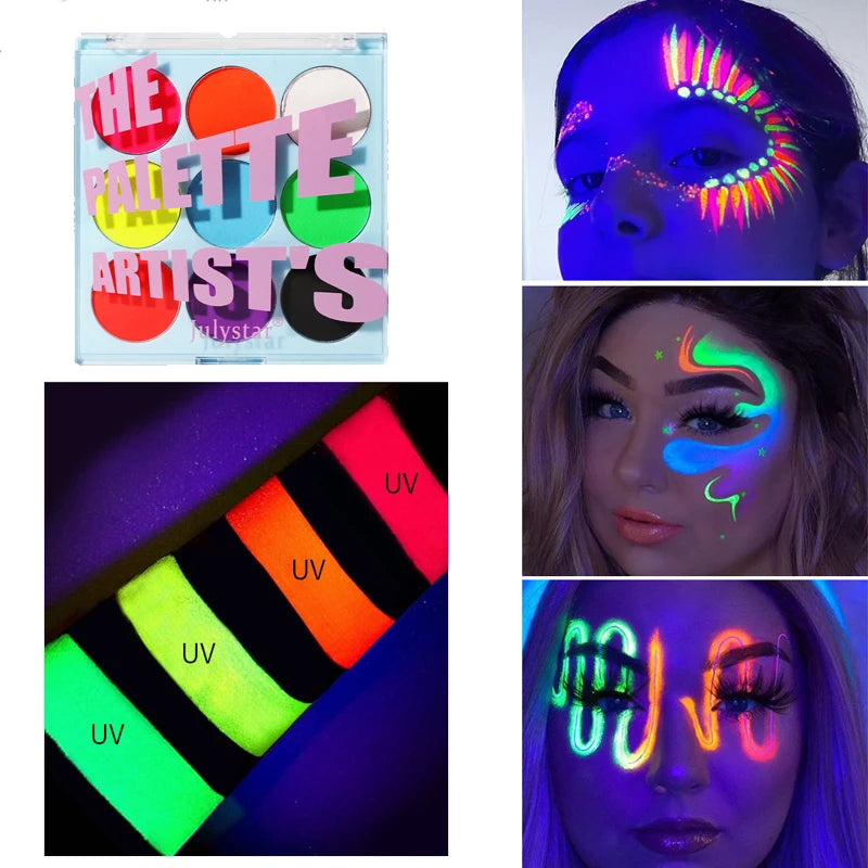 UV Face & Body Paint Palette | Luminous Water-Soluble Cream UV Body Paint Palette QXL