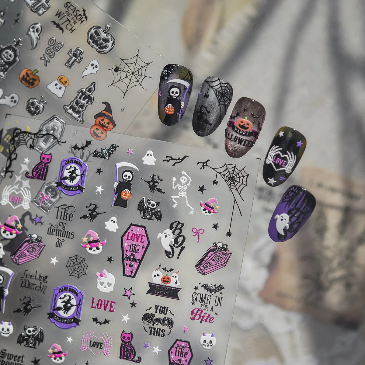 Halloween 5D Nail Stickers | Ghost Witch Pumpkin Skeleton Decals Nail Art Stickers QXL