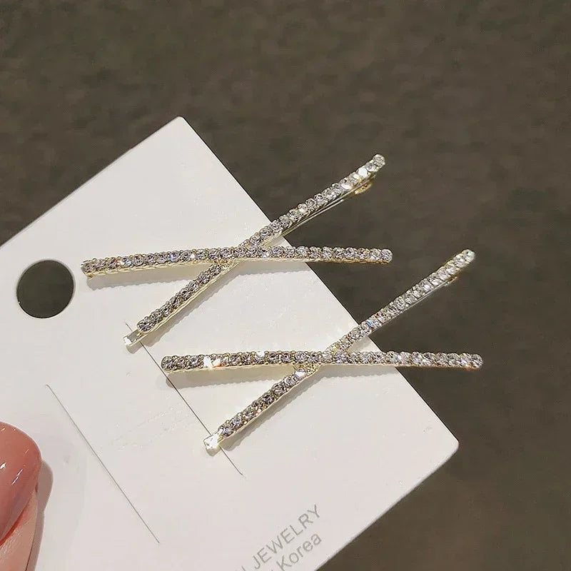 2-Pack Rhinestone Cross Hair Clips | Crystal Bridal Barrettes Crystal Hair Clips QXL