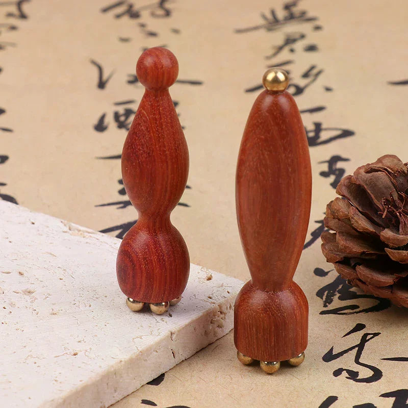 Lotus Seedpod Brass & Rosewood Eye Gua Sha Stick Gua Sha Massage Tool QXL
