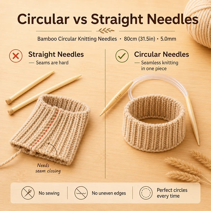 Bamboo Circular Knitting Needles | 2.5–10mm – 7 Sizes Circular Knitting Needles QXL
