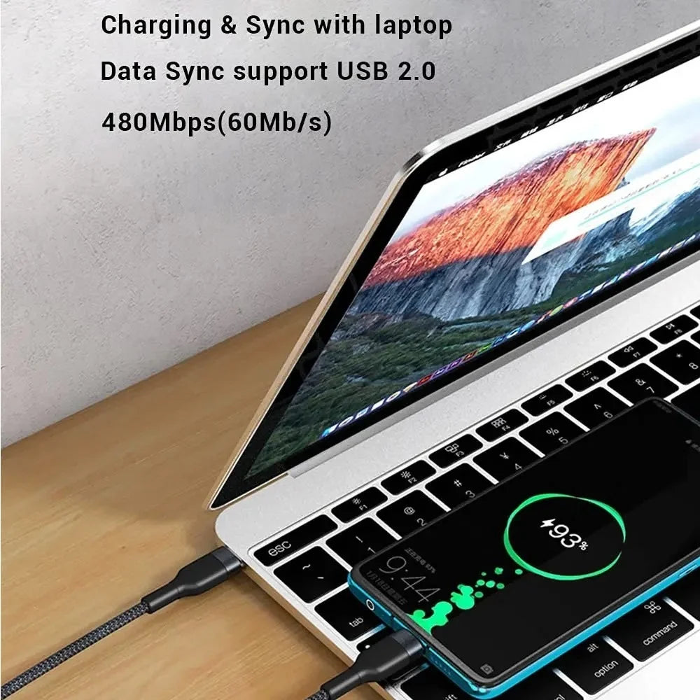60W USB-C Fast Charging Cable 0.25M Braided Short Cord USB-C Charging Cable QXL