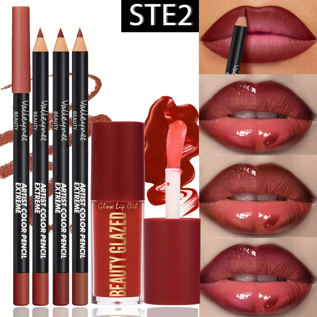 4-Pc Waterproof Lip Liner & Plumping Lip Gloss Set | Berry Tone Lip Liner & Gloss Kit QXL SET 2