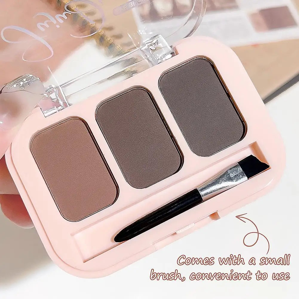 Matte 3-Shade Eyebrow Powder Palette with Brush | Gray & Black Eyebrow Powder Palette QXL
