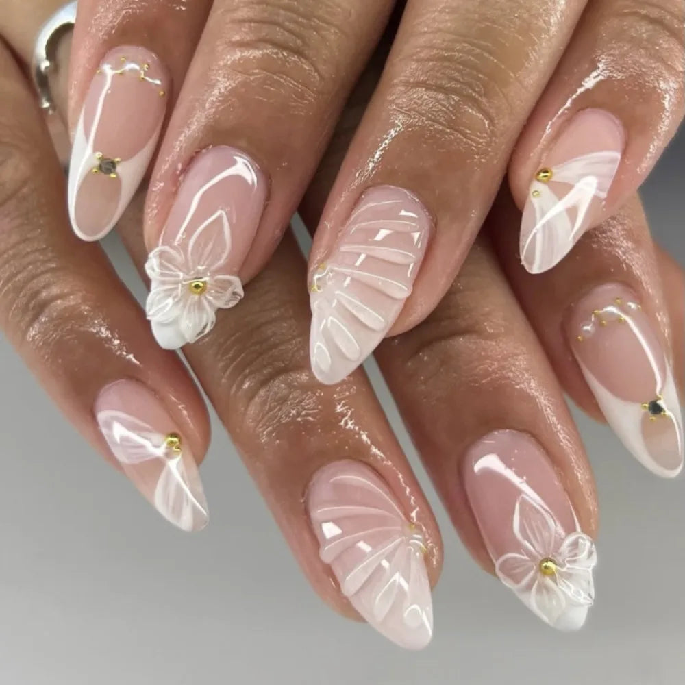 Aurora French Press-On Nails | Long Almond False Nails 24pc Press-On Nails QXL