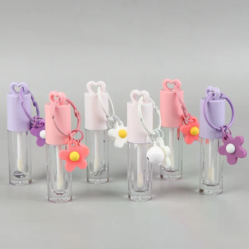 2.5ml Heart-Shaped Lip Gloss Tube with Keychain & Brush Lip Gloss Container QXL