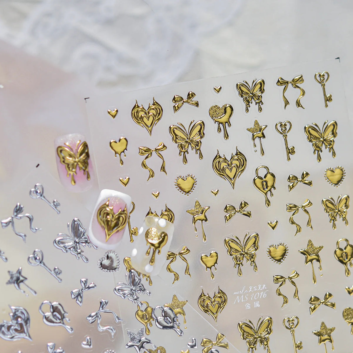 5D Nail Stickers – Vintage Key Heart Butterfly Retro Decals Nail Art Stickers QXL