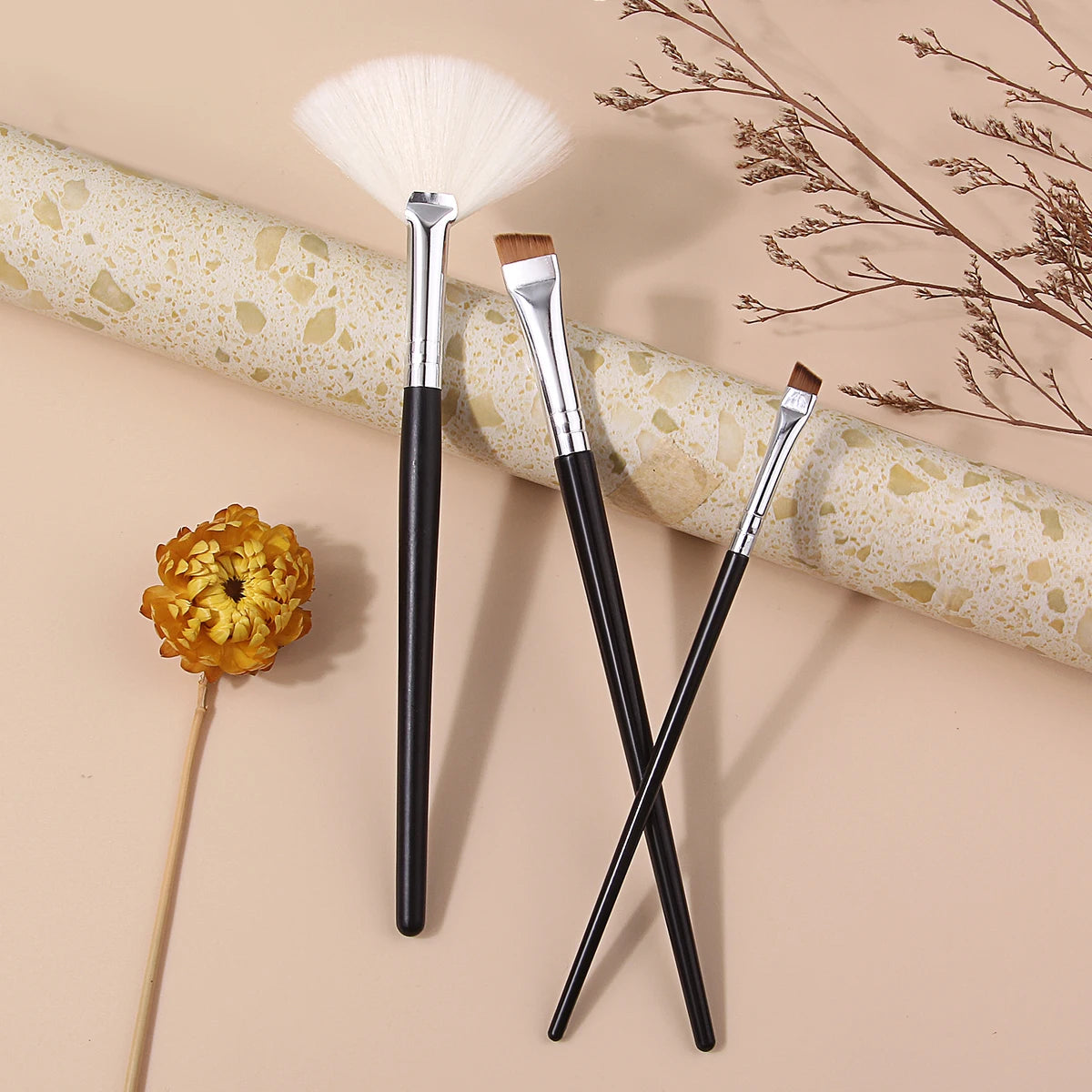 KOSSHOW 3-Pc Makeup Brush Set | Fan, Brow & Eyeliner Makeup Brush Set QXL
