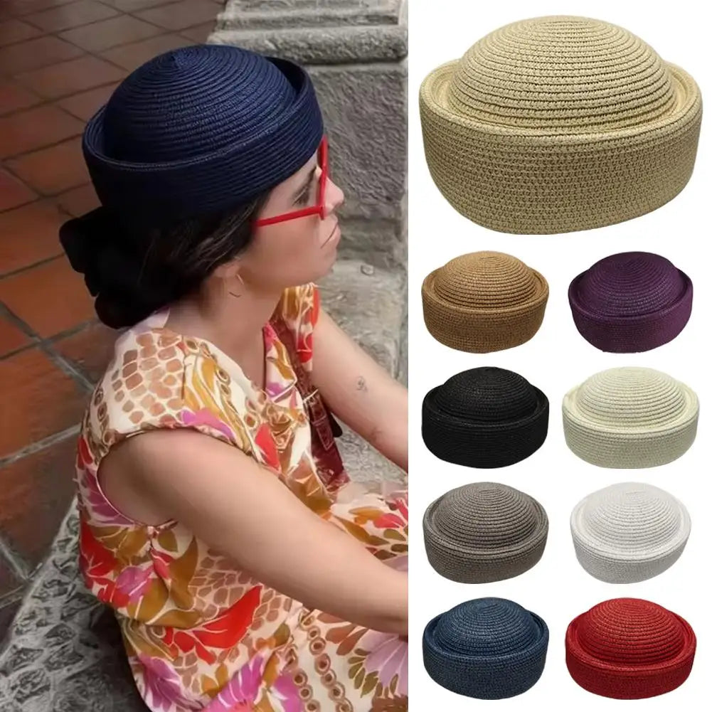 Women's Raffia Straw Sun Hat | French Retro Beach Beret Women's Sun Hat QXL