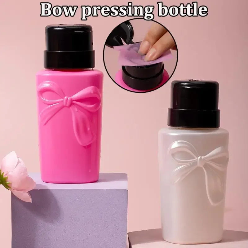 Bow Push-Down Pump Dispenser | Refillable Nail & Makeup Bottle Pump Dispenser Bottle QXL