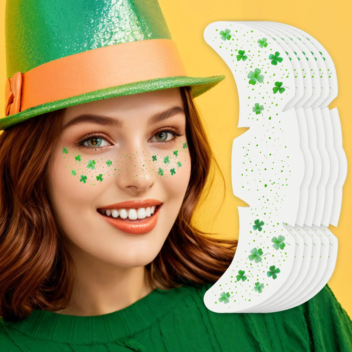 Green Leaf & Clover Temporary Tattoo Face Stickers for Women Temporary Tattoo Stickers QXL 6PCS-Green