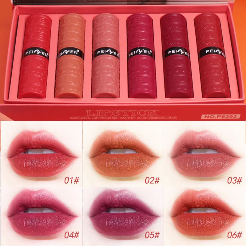 6-Piece Matte Lipstick Set – Waterproof & Cup-Proof Lip Color Matte Lipstick Set QXL