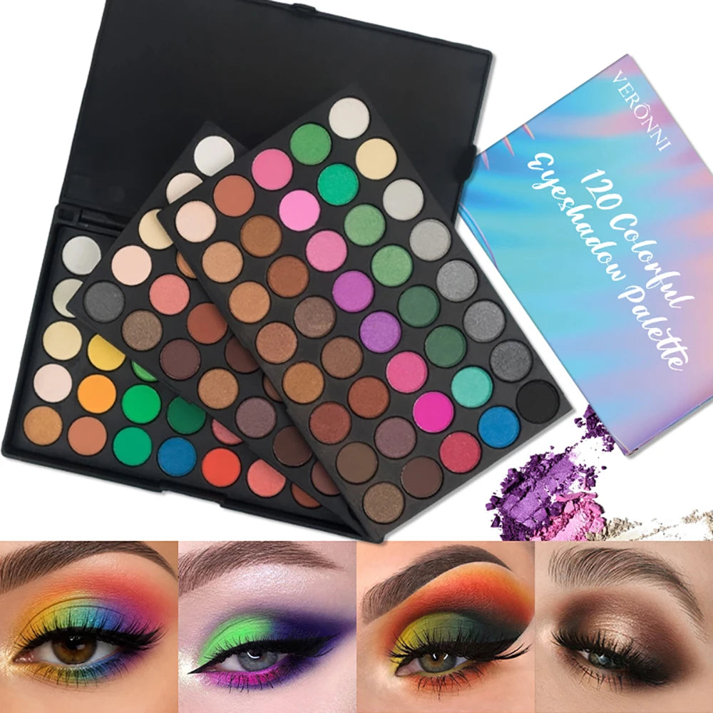 120-Color 3-in-1 Eyeshadow Palette | Matte Shimmer Glitter Eyeshadow Palette QXL